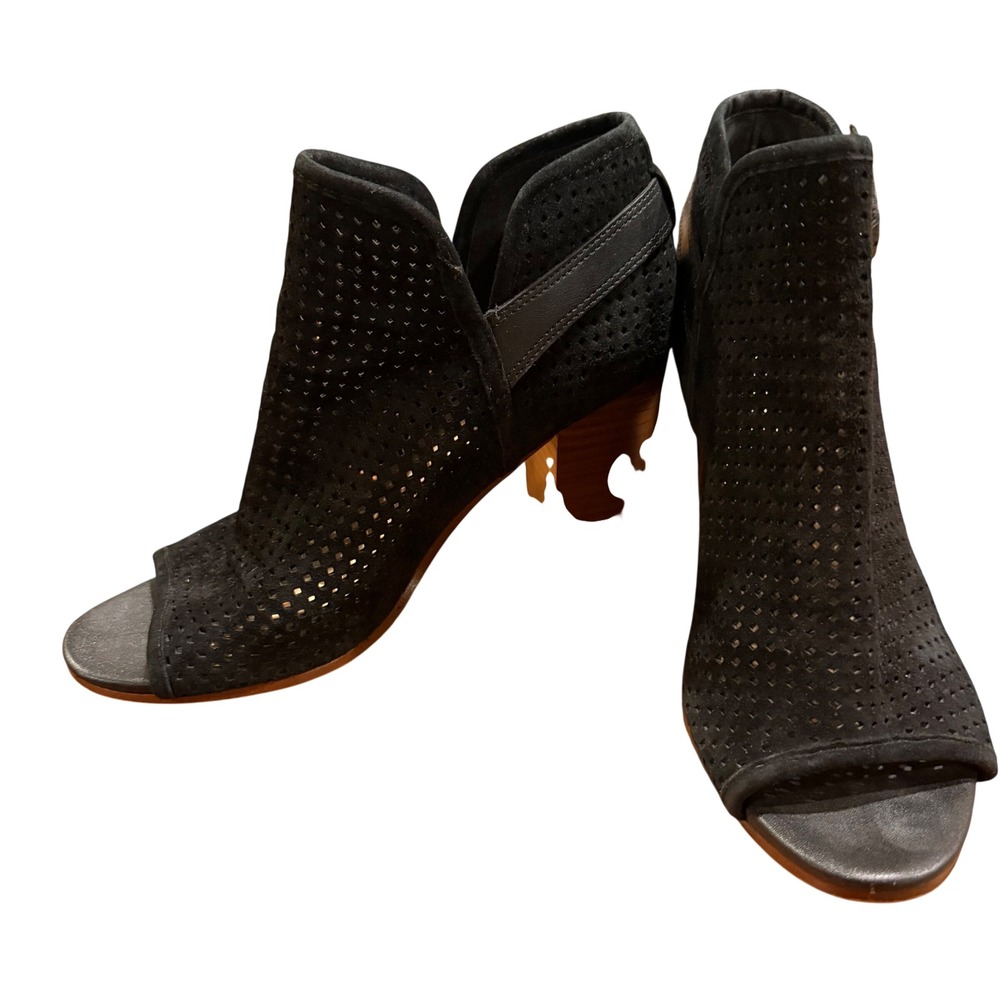 Sam Edelman Booties Women‎ 6 Black Perforated Peep Toe Block Heel Boho Chic